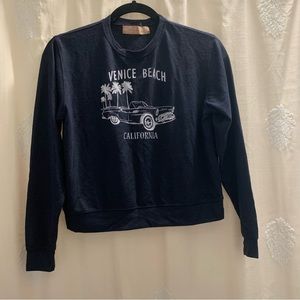 Venice Beach California Navy Blue Cropped Crewneck Sweater - As is
